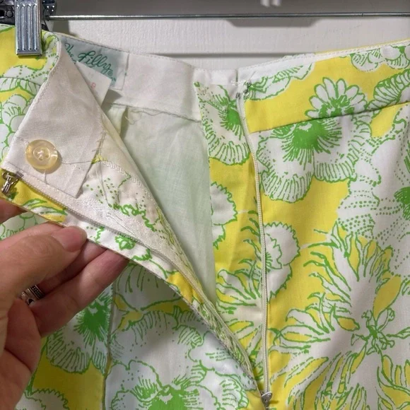 Vintage 1960s The Lilly Pulitzer Front Pocket Yellow Floral Pants Wht Label 14
